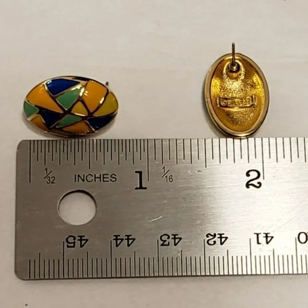 ERWIN PEARL 22kt Gold Plated Hand Painted Mosaic Earrings
